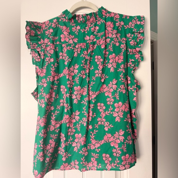 J. Crew Vibrant Green and Pink Floral Blouse - 2X - Picture 4 of 4